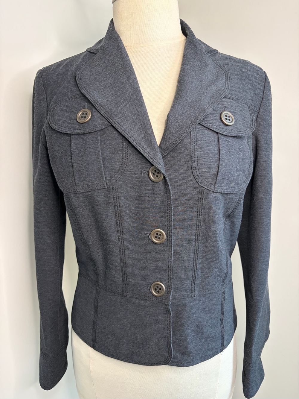 MAGGY LONDON Charcoal Grey Utility Blazer Button Front Career SIZE 6